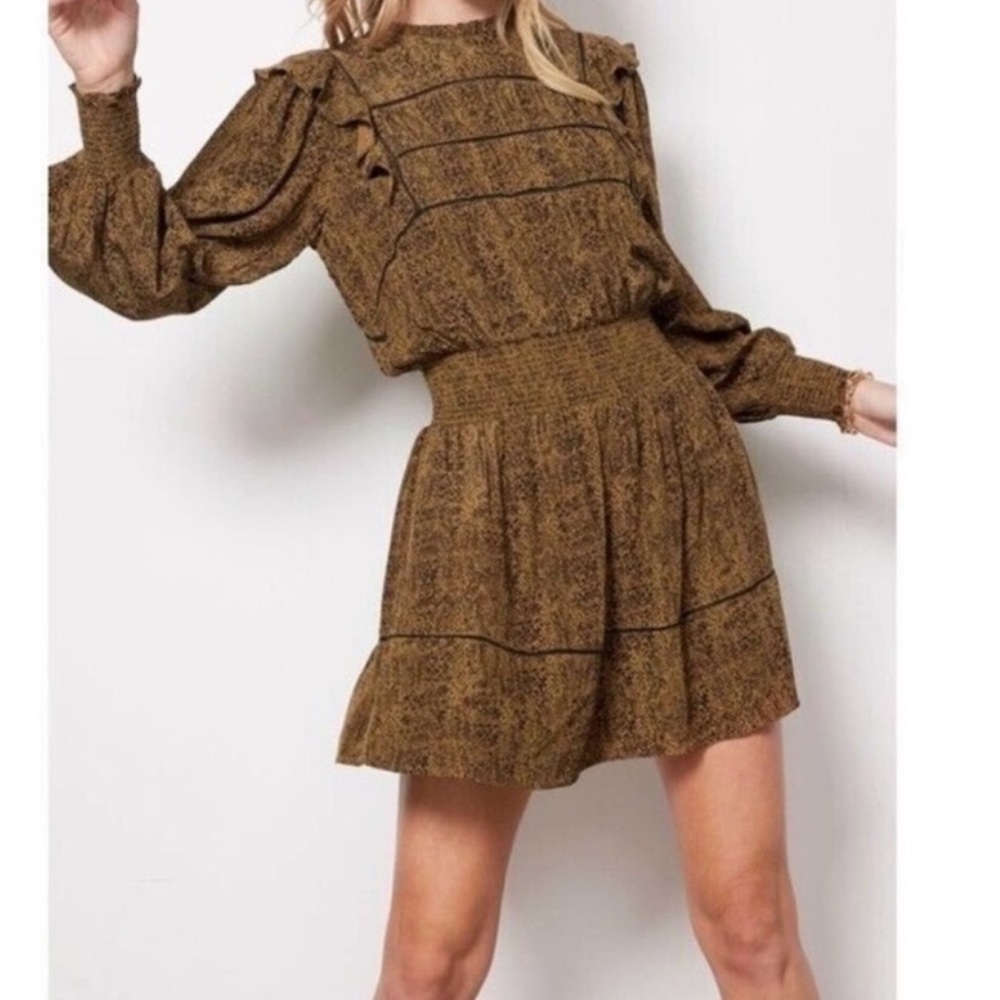RAILS Faren Sepia Python Smocked Waist Ruffle Detail , long Sleeves Sz M - Picture 2 of 16